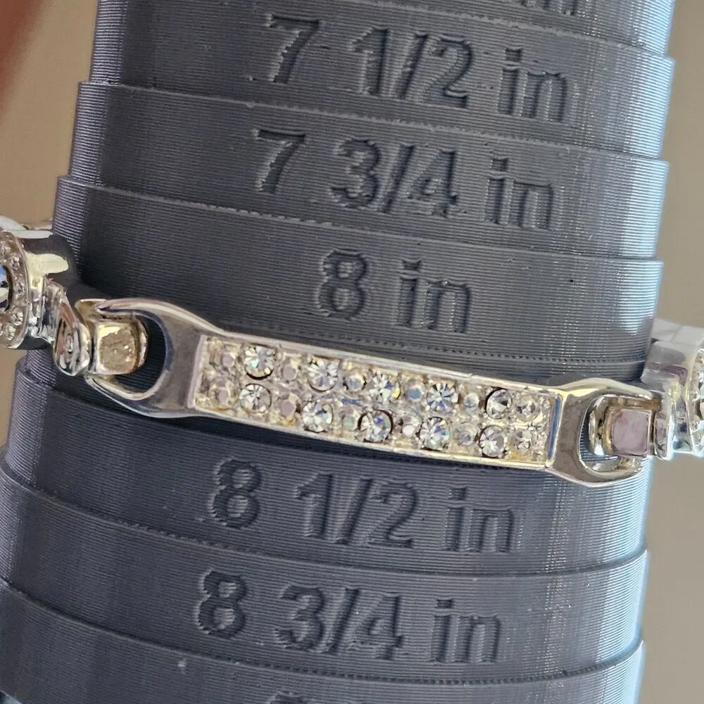 Vintage Silver Plated Clear Rhinestone Chunky Bracelet 8.25